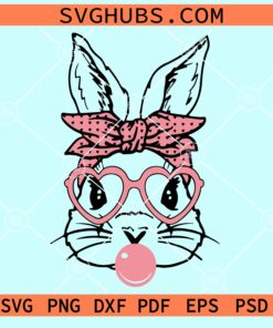 Bubble gum bunny with sunglasses and bandana svg
