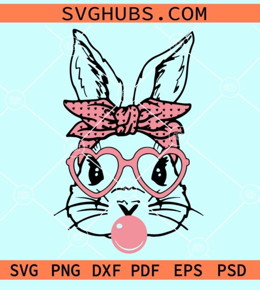 Bubble gum bunny with sunglasses and bandana svg