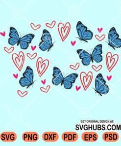 Butterfly and hearts starbucks cup wrap svg