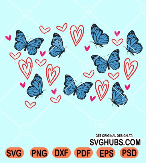 Butterfly and hearts starbucks cup wrap svg