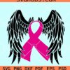 Cancer ribbon with wings svg