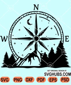 Compass with mountain and forest scenery svg