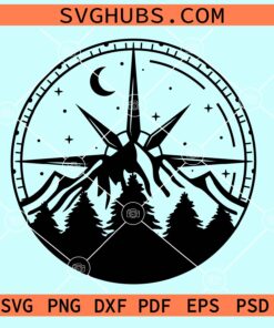 Compass with mountain forest scenery svg