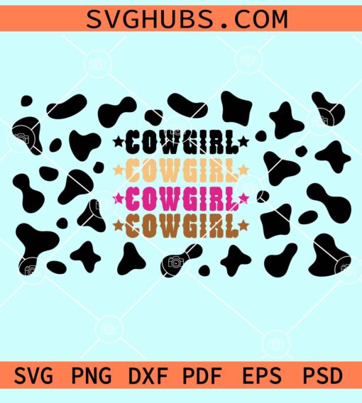 Cowgirl stacked cow print Starbucks libbey glass can wrap svg