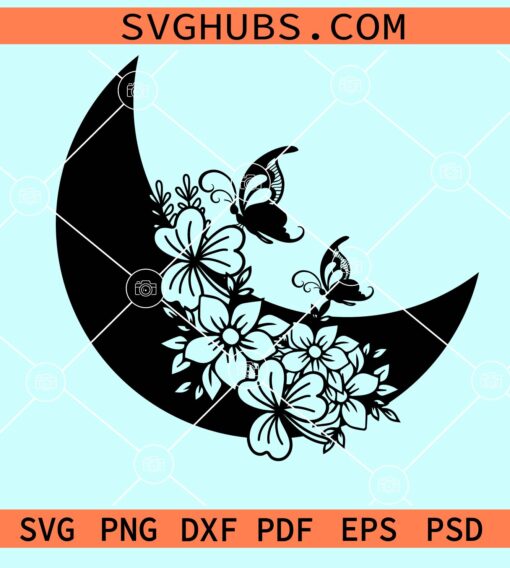 Crescent Moon with Butterfly svg