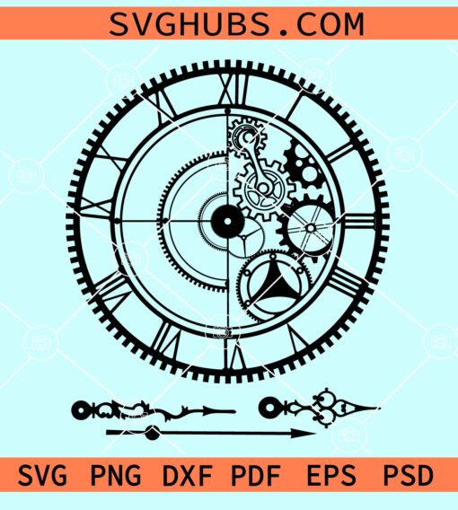 Decorative wall clock laser with clock hands svg