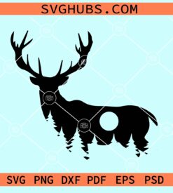 Deer forest svg, Deer hunting svg, Deer and forest scene svg, Moon Forest Adventure Svg