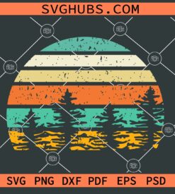 Distressed Vintage Retro Circle with trees SVG, Retro circle with forest SVG, retro circle svg