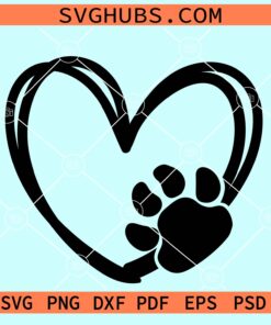 Dog paw print with heart svg