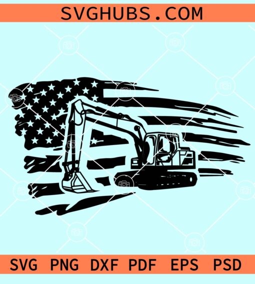 Excavator with US flag svg