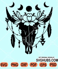 Floral cow skull with moon phases svg