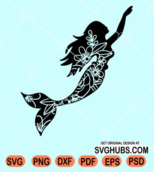 Floral mermaid clipart svg