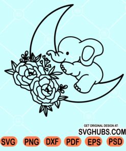 Floral moon with baby elephant svg