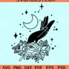 Floral witch hand with moon svg