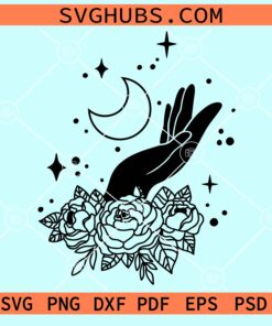 Floral witch hand with moon svg