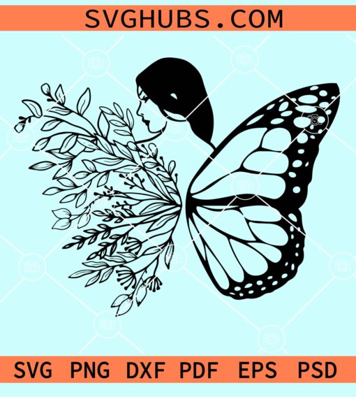Girl with floral butterfly wings svg