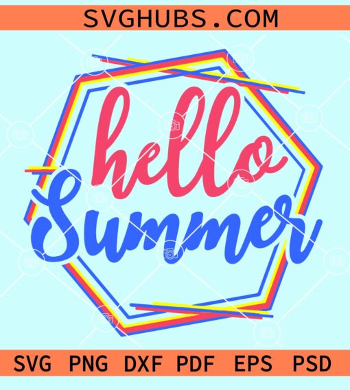Hello summer colorful hexagonal frame svg