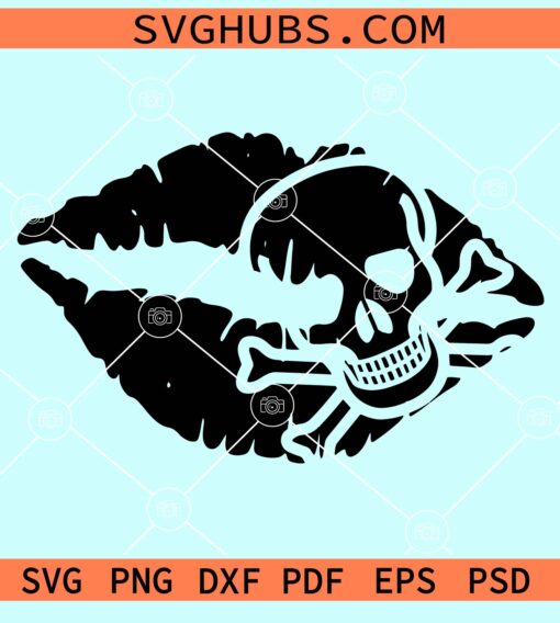 Kiss lips skull print svg