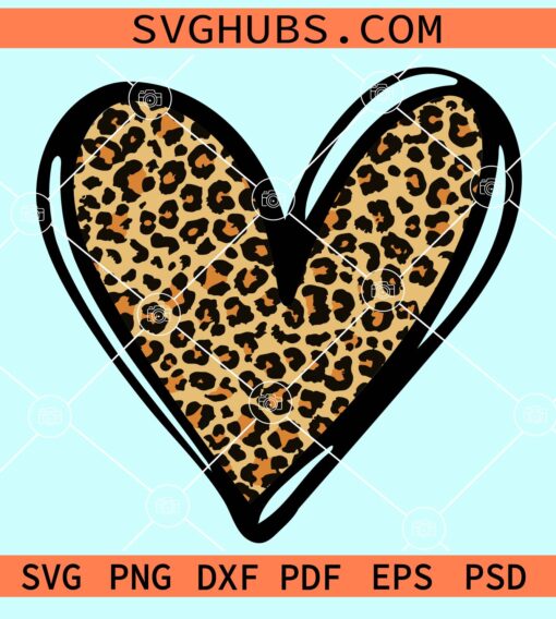 Leopard print love heart outline svg