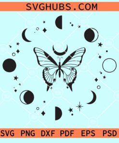 Magic butterfly with moon phases svg