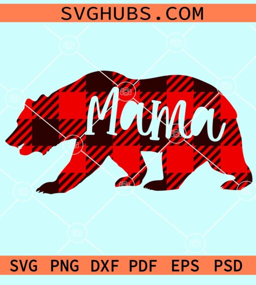 Mama bear red buffalo plaid pattern svg