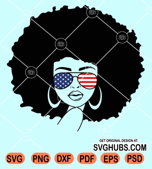 Messy bun afro hair with patriotic sunglasses svg