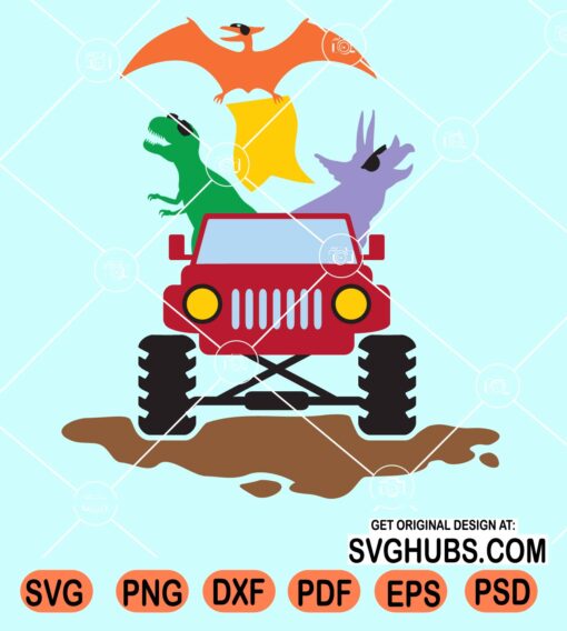 Monster truck Dinosaur party clipart svg