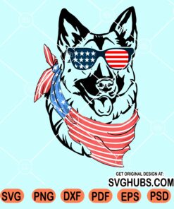 Patriotic german shepherd with sunglasses and scarf svg
