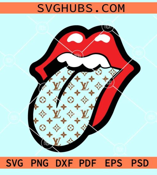Rolling Lips with Louis Vuitton Pattern Svg