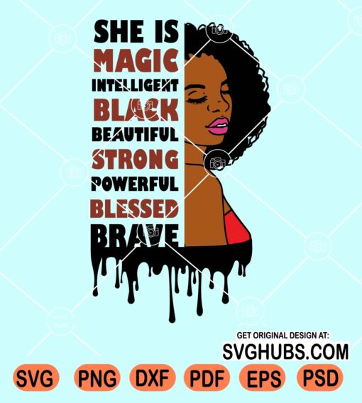 She is magic dripping afro woman clipart svg