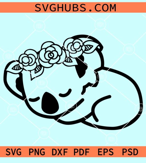 Sleeping koala with flower crown SVG