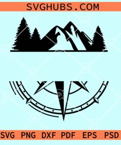 Split Mountain and compass monogram svg
