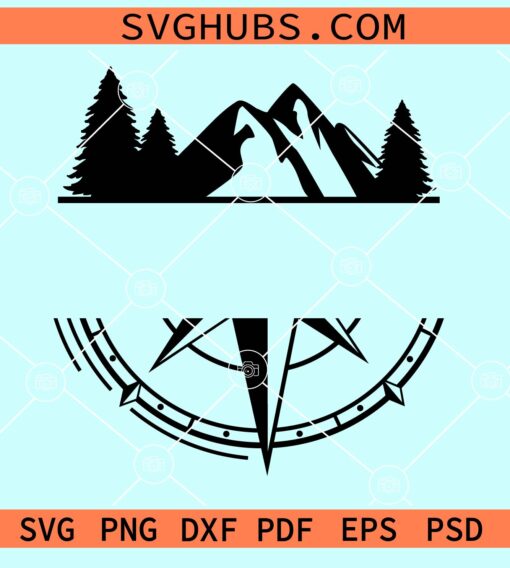 Split Mountain and compass monogram svg