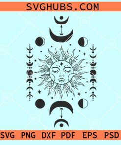 Sun and moon mystical svg, Mystical sun mandala SVG, Mystical SVG, sun and crescent moon svg