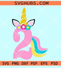 2nd Birthday unicorn girl svg