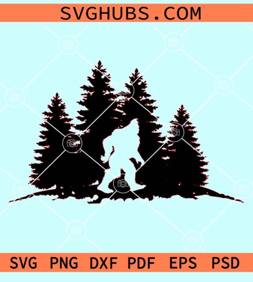 Bigfoot forest scenery svg
