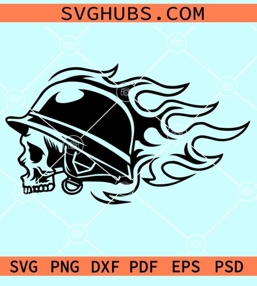Biker skull with helmet and flame svg