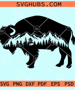 Bison with mountains and forest svg