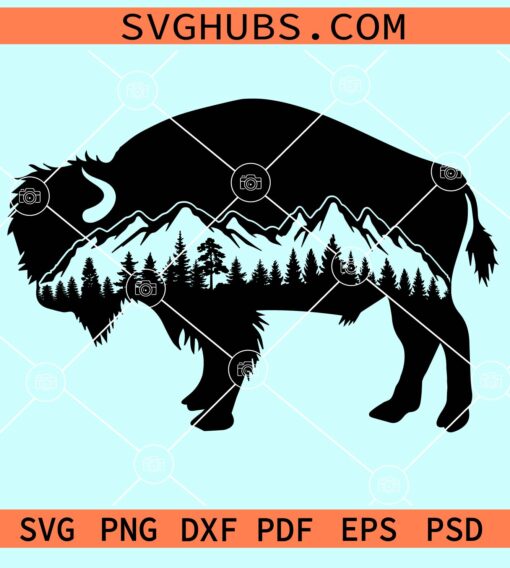 Bison with mountains and forest svg