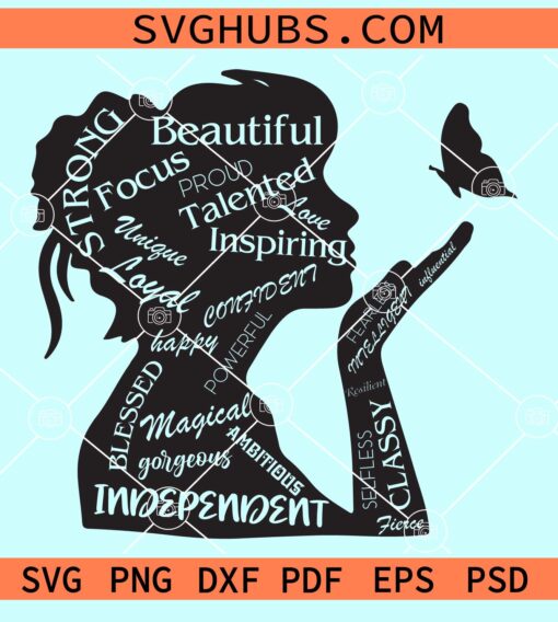 Black girl with butterfly svg