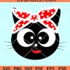 Cat face with red polka dot bandana svg