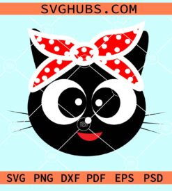 Cat face with red polka dot bandana svg