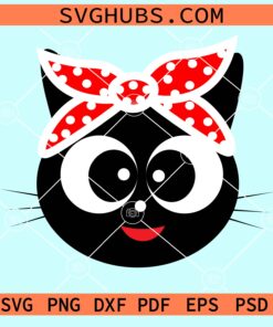 Cat face with red polka dot bandana svg