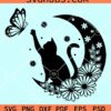 Cat with butterfly on floral moon svg