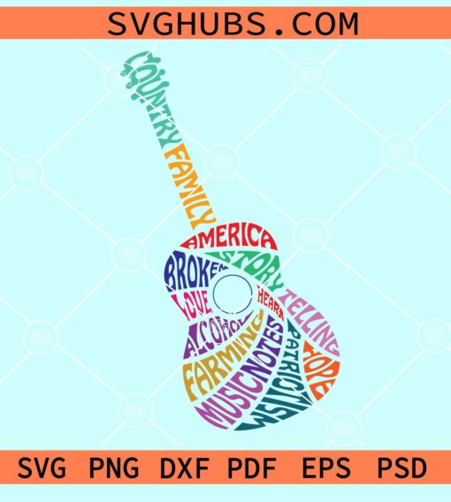 Country guitar with words svg