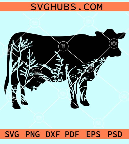 Cow with wildflowers silhouette svg