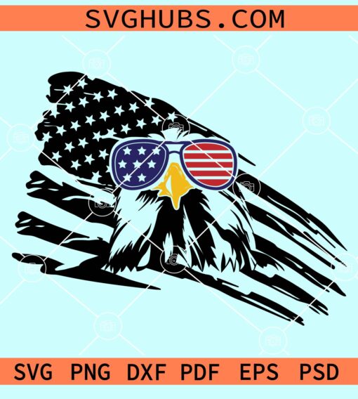 Eagle through flag with patriotic sunglasses svg