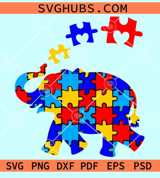 Elephant Autism puzzle pieces svg