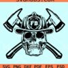 Fire fighter skull with crossed axes svg
