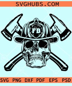 Fire fighter skull with crossed axes svg